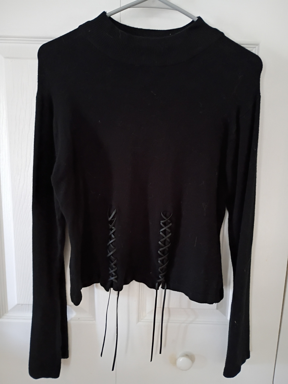 Long Sleeve Black Lace-Up Women's Top